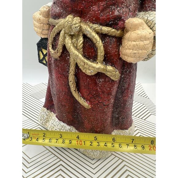 Vtg Santa Claus Antique Crackle Finish Resin Lantern Detailed Huge Glittered 14” - Picture 6 of 6